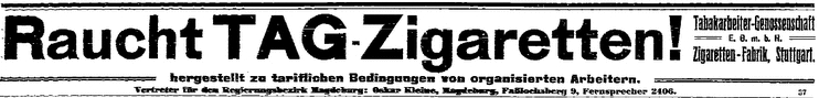 Werbung für TAG-Zigaretten, 1914