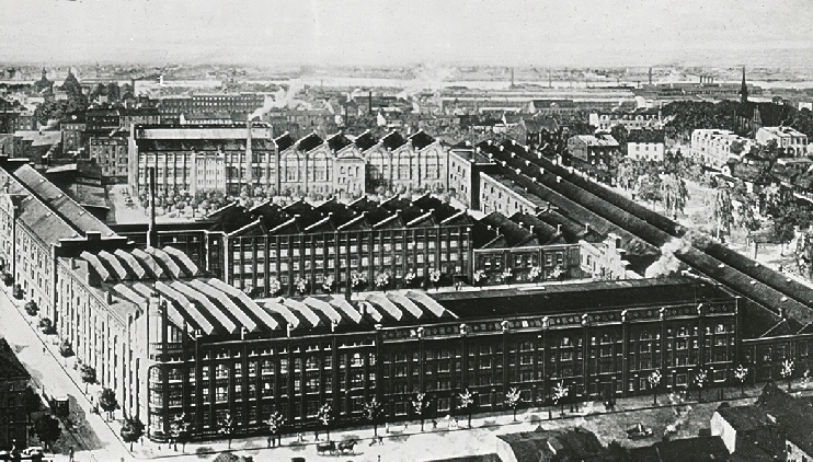 Hauptfabrikgebäude der Zigarrenfabrik Loeser & Wolff in Elbing, um 1910.