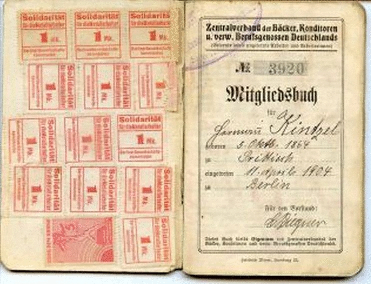 Mitgliedsbuch des Zentralverbands der Bäcker, Konditoren und verwandten Berufsgenossen Deutschlands von Hermann Kintzel, 1904.